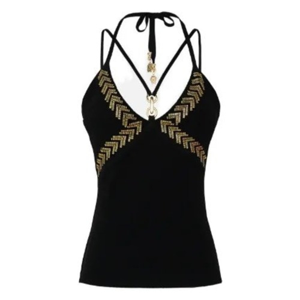 Camilla Call‎ Me Cleopatra Fitted Knit Top Black Gold Hardware KNIA165 ML NWT